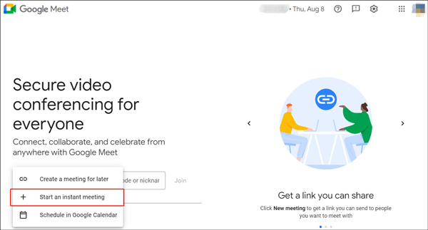 choose the Start an instant meeting option