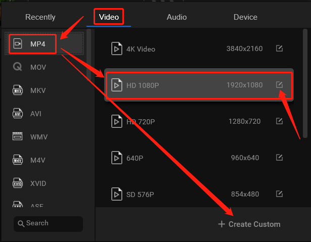 Videoformat personalisieren