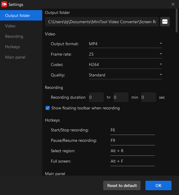 customize the parameters for screen recording on MSI laptop