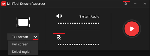 specify the record area, system audio, and microphone