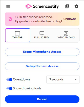 interface of Screencastify