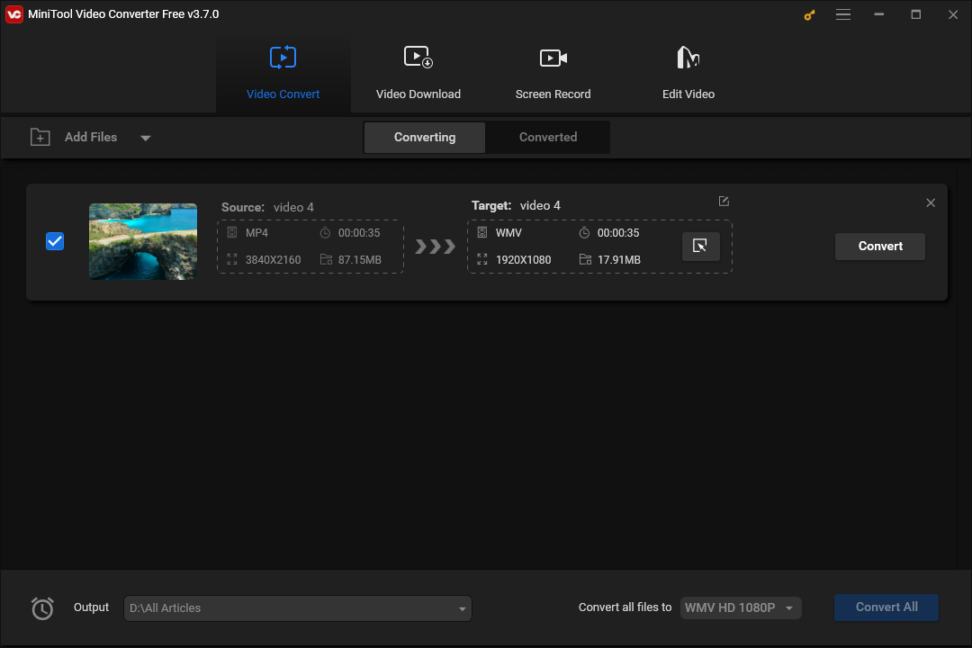 MiniTool Video Converter interface for video conversion