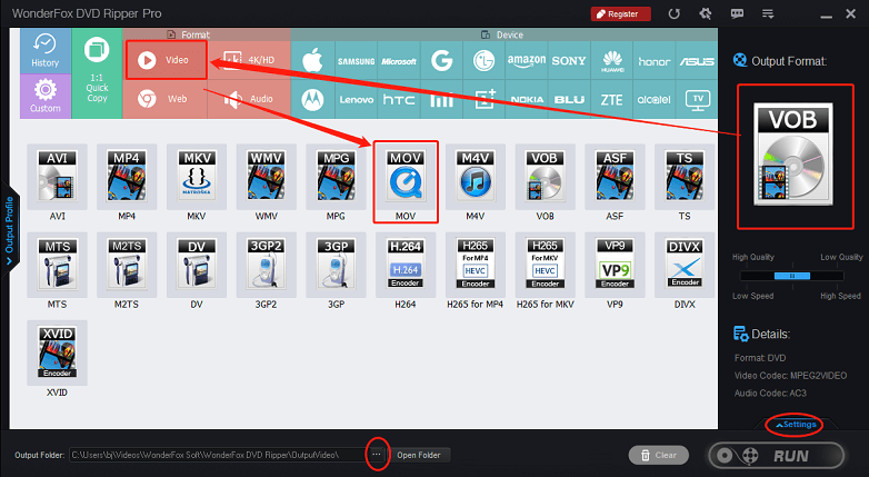 select MOV as the output format