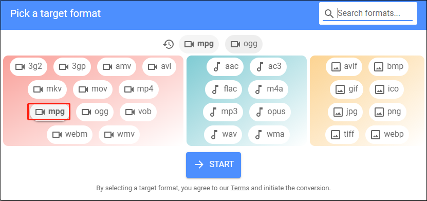 click MPG as the output format