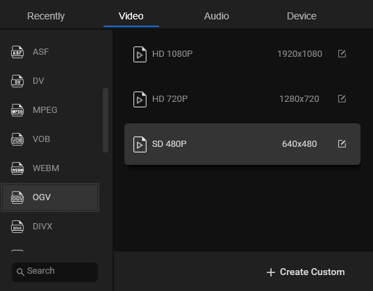 choose OGV as the output format