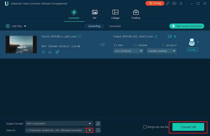 start to convert video to Motorola format