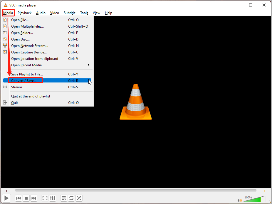 Select Convert/Save under Media in VLC