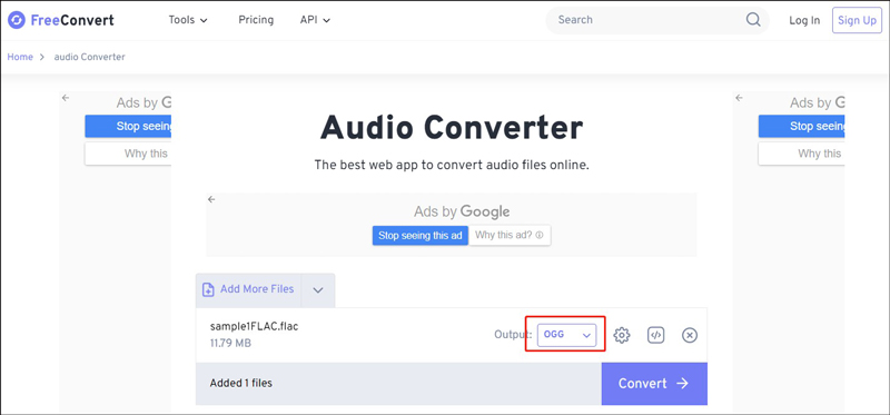 convert FLAC to OGG with FreeConvert