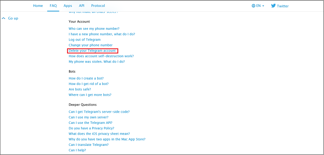 click Delete your Telegram account