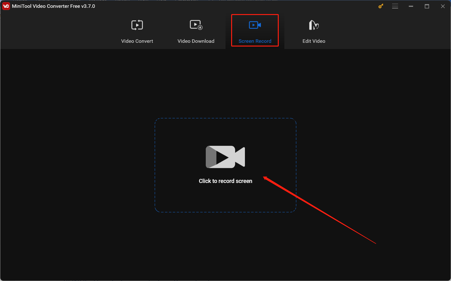 Hit the Click to record screen area in MiniTool Video Converter