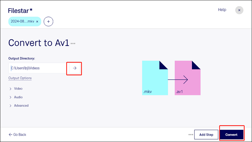 click Convert button to start converting MKV to AV1