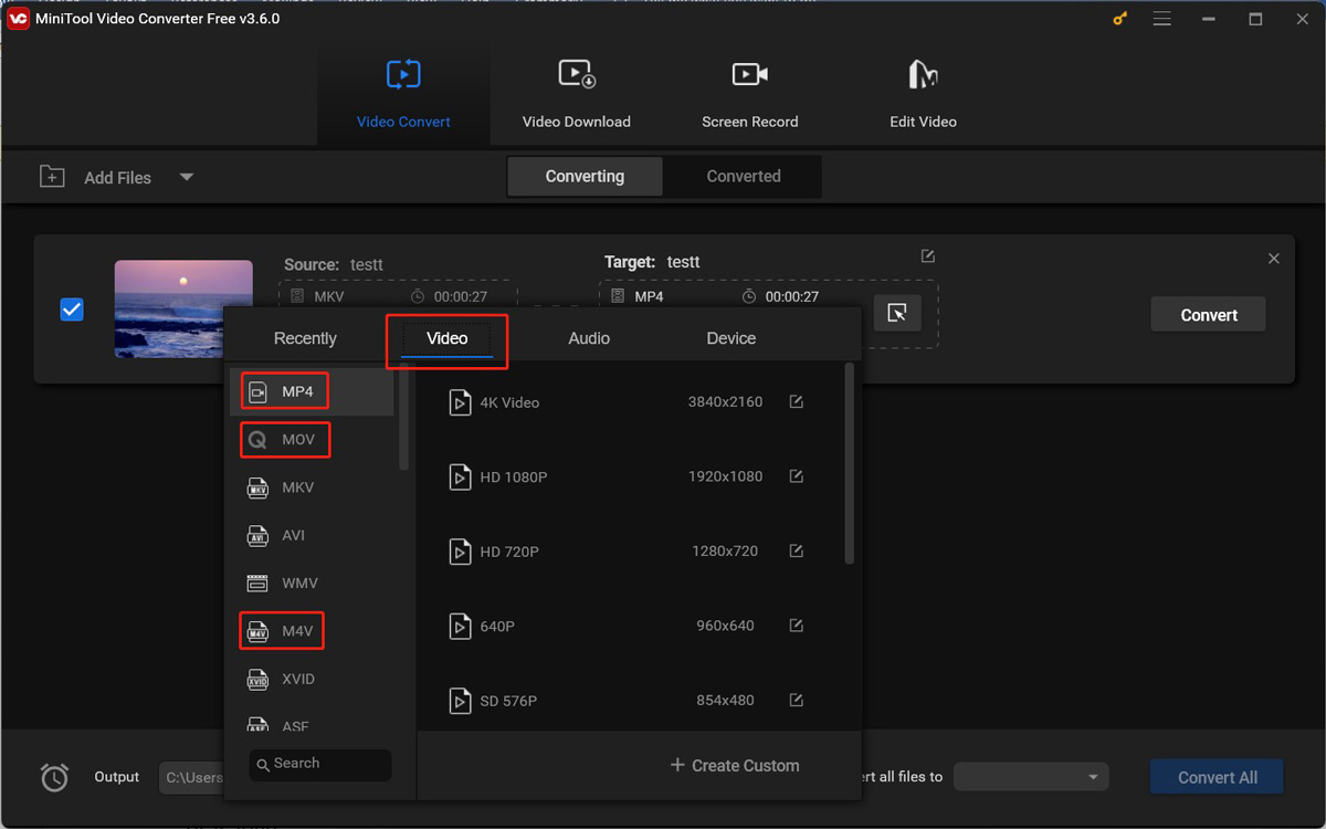 select the format supported by iPhone