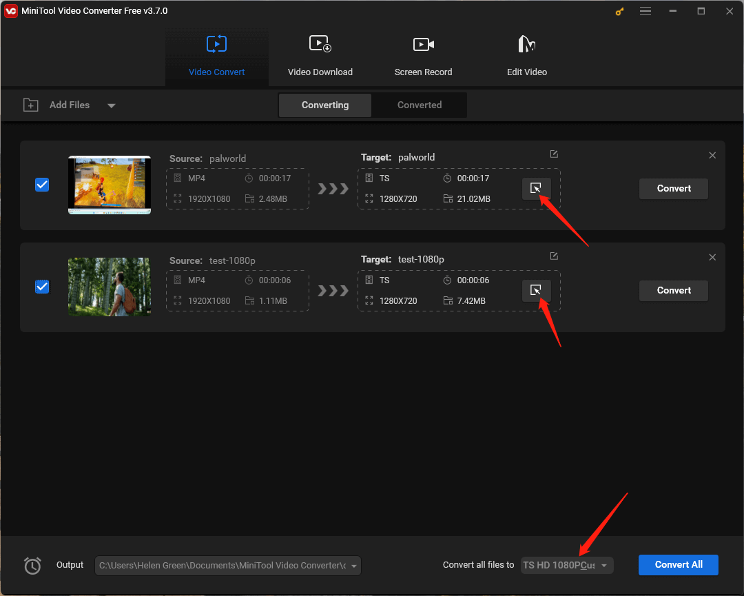 Click the settings icons or the Convert all files to option in MiniTool Video Converter to set up output video format