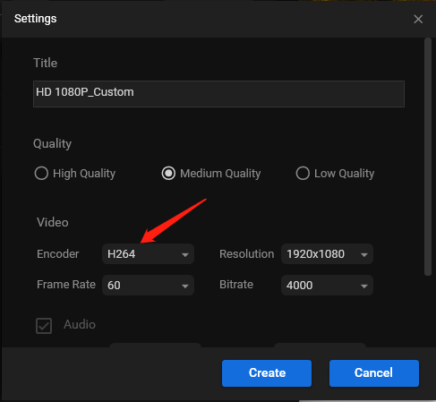 Set the MP4 encoder as H264 in MiniTool Video Converter