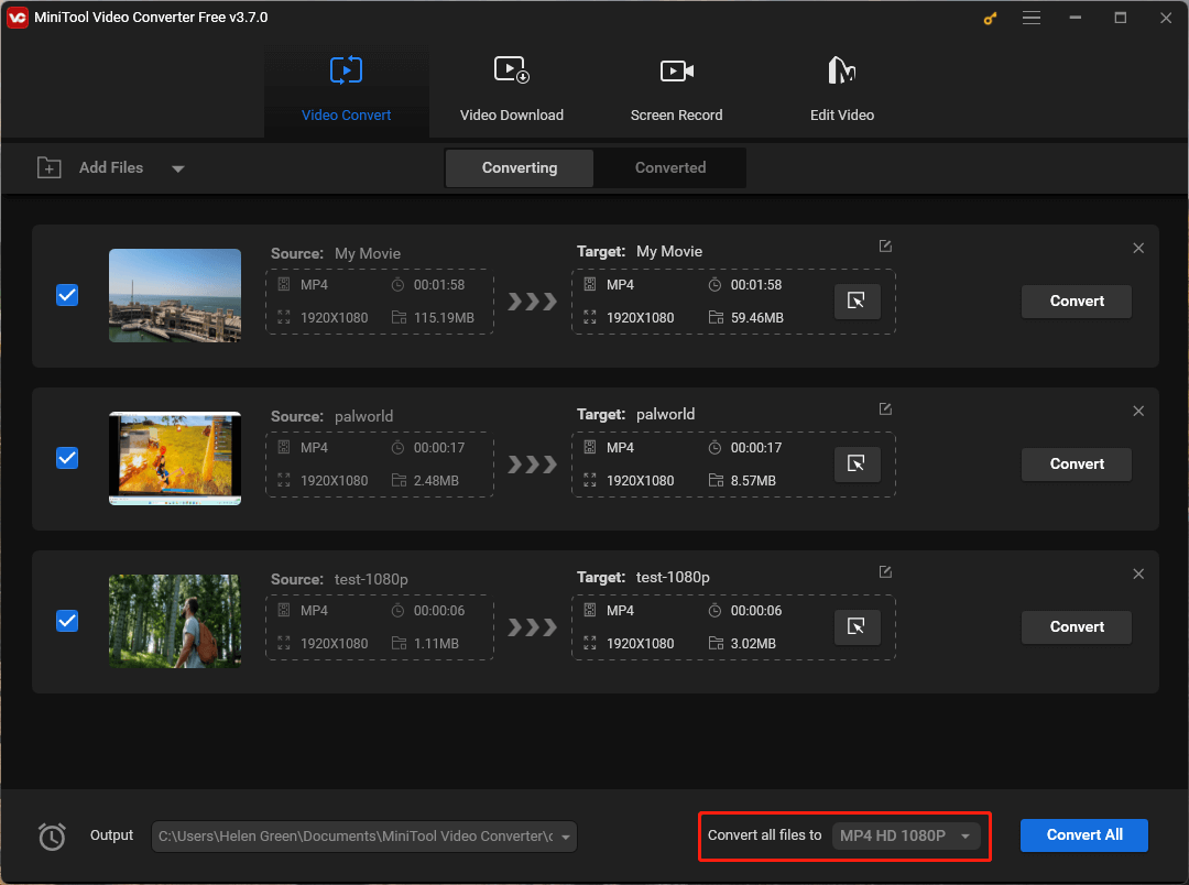 Click the Convert all files to option to specify the target format in MiniTool Video Converter