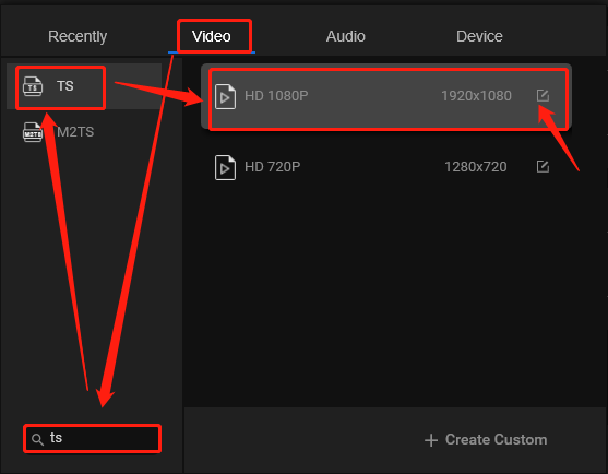 Select a resolution for TS format to customize its settings in MiniTool Video Converter