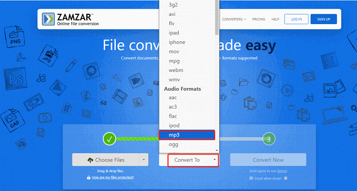 choose mp3 as the output format