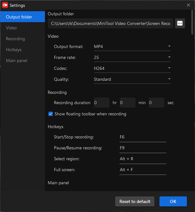 Screen Recording Setup Interface