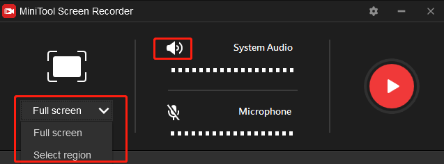 choose the recording area and the audio source