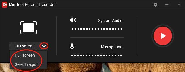 Recording Area Selection