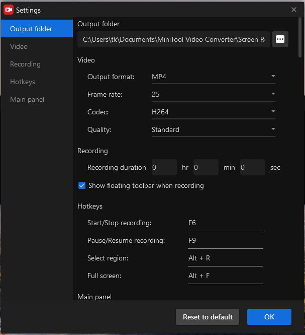 Screen Recording Setup Interface