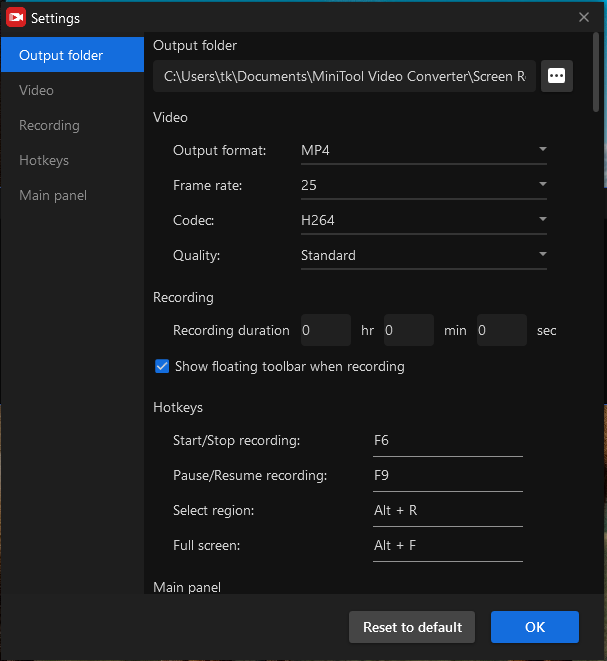 Screen Recording Settings