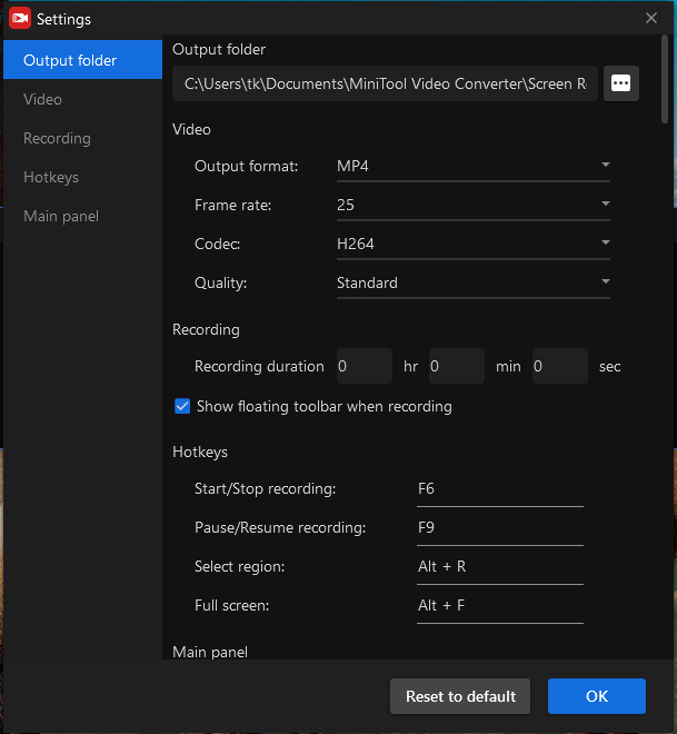 Screen Recording Settings