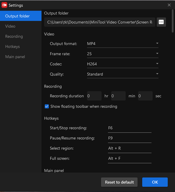 Screen Recording Setup Interface