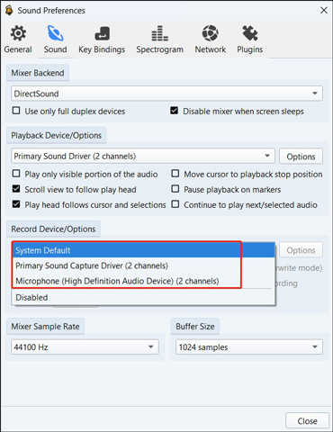 set the desired audio input device