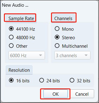 set the recording sample rate and channels