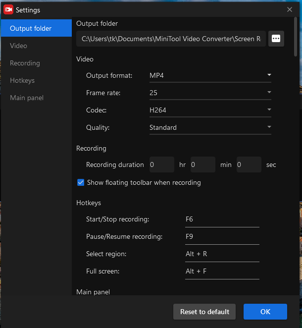 The Setup Interface of the Screen Recording