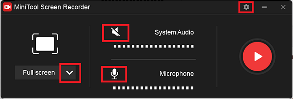 Adjust some settings for recording in the MiniTool Screen Recorder window