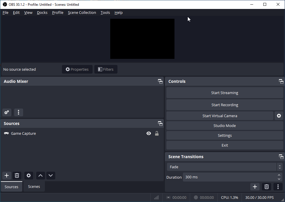 The interface of OBS Studio