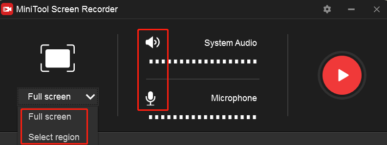 aufzunehmenden Bereich und Audioquelle auswählen