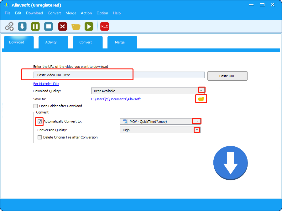 import the Vimeo video and choose an output format