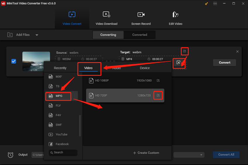 choose MPG as the output format