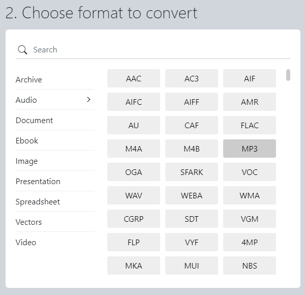 Pick MP3 as the output format in the right panel