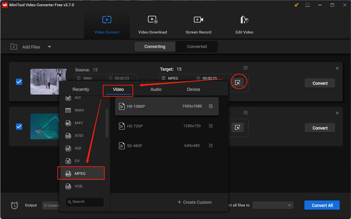 choose MPEG as the output format