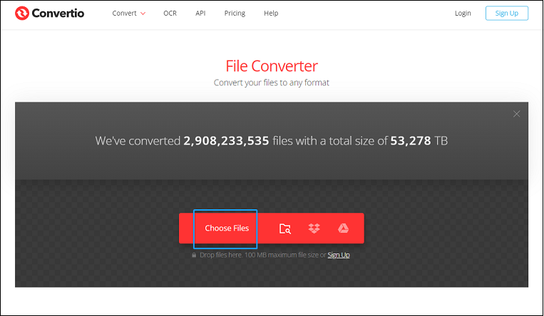 Import MP4 file(s) for format conversion in Convertio