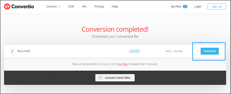 Click Download to save the converted file to the computer in Convertio