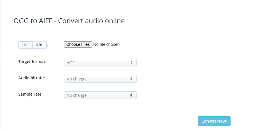 The OGG to AIFF conversion page of AConvert