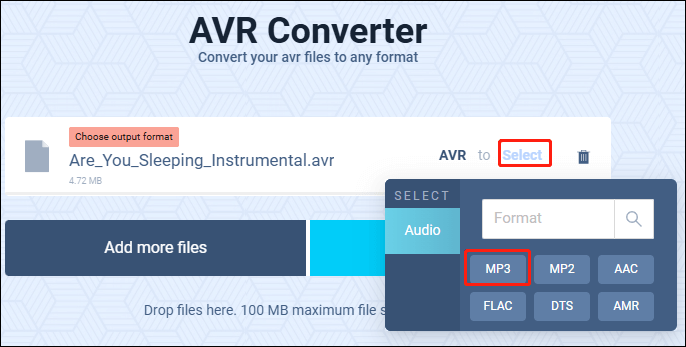 Select MP3 as the output format