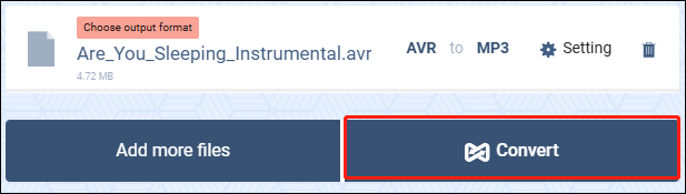 Click on the Convert button to begin the AVR to MP3 conversion