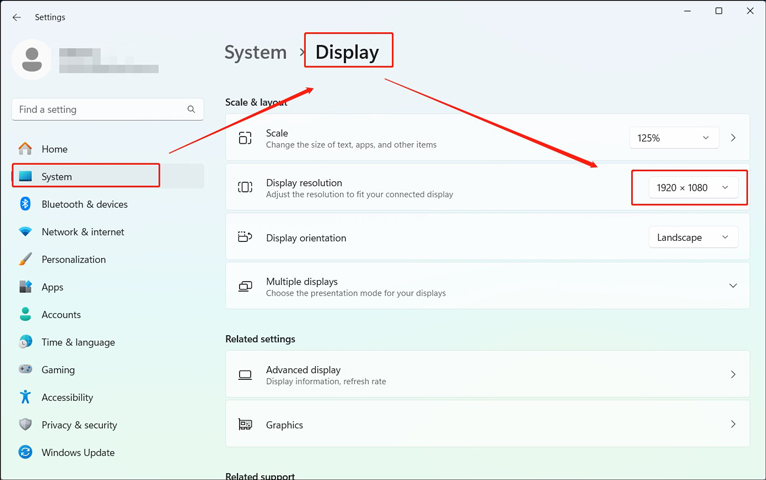 Go to Windows’ Settings to check its resolution