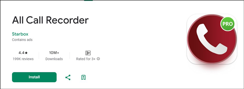 Download page of All Call Record on Google Play