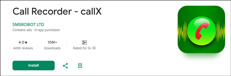 Download page of Call Recorder – callX on Google Play