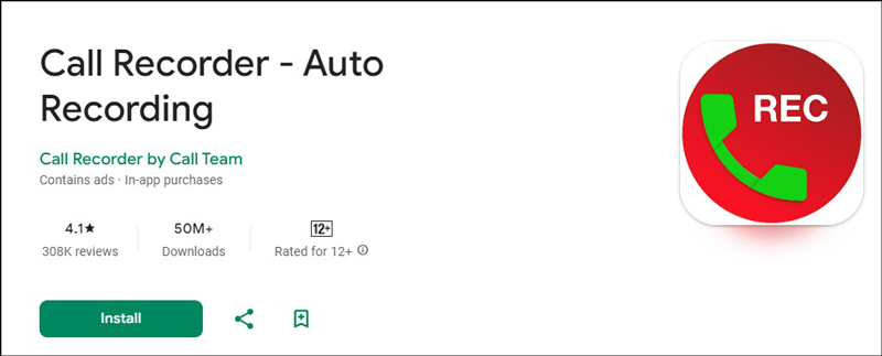 Download page of Call Record – Auto Recording on Google Play