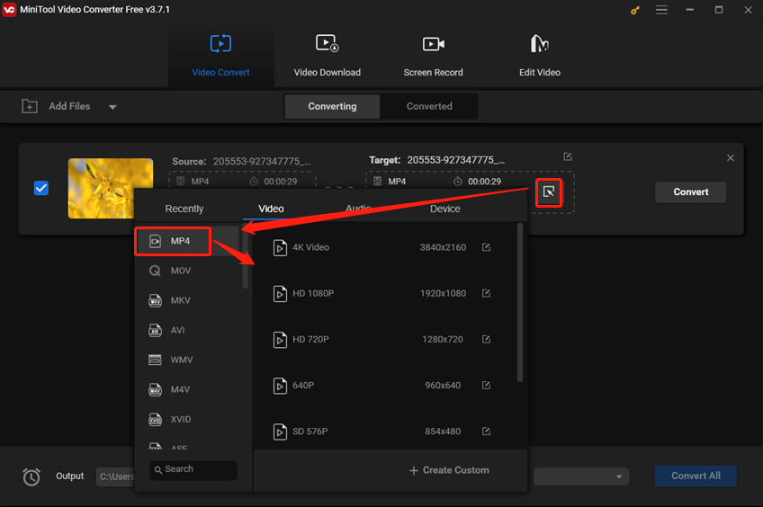 Choose a preset for compression in MiniTool Video Converter