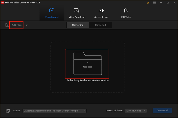 Click Add Files to import HEVC file(s) for conversion in MiniTool Video Converter