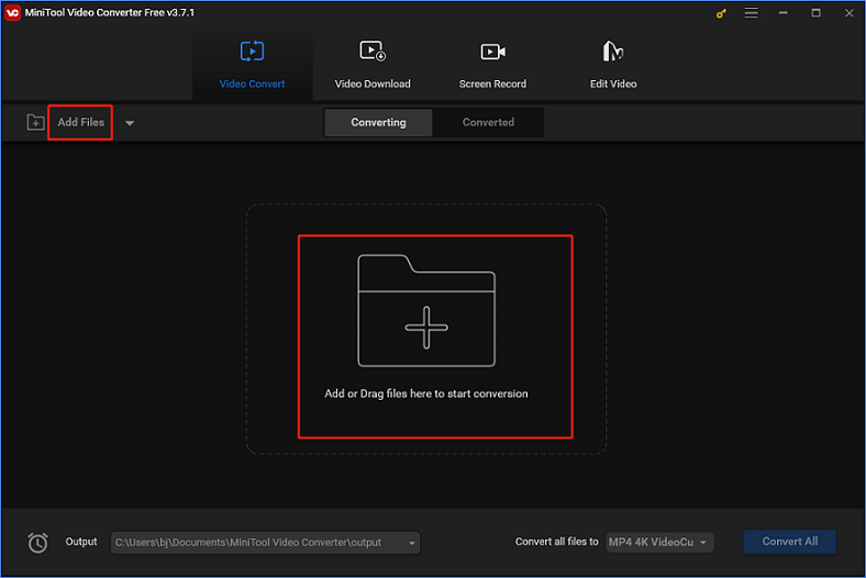 Click the Add Files button to import your MP4 file for conversion in MiniTool Video Converter